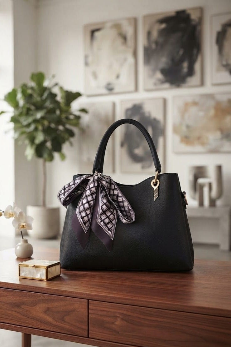 LP16609 Charlotte Triple Compartment Satchel Crossbody Bag with Scarf - MiMi Wholesale