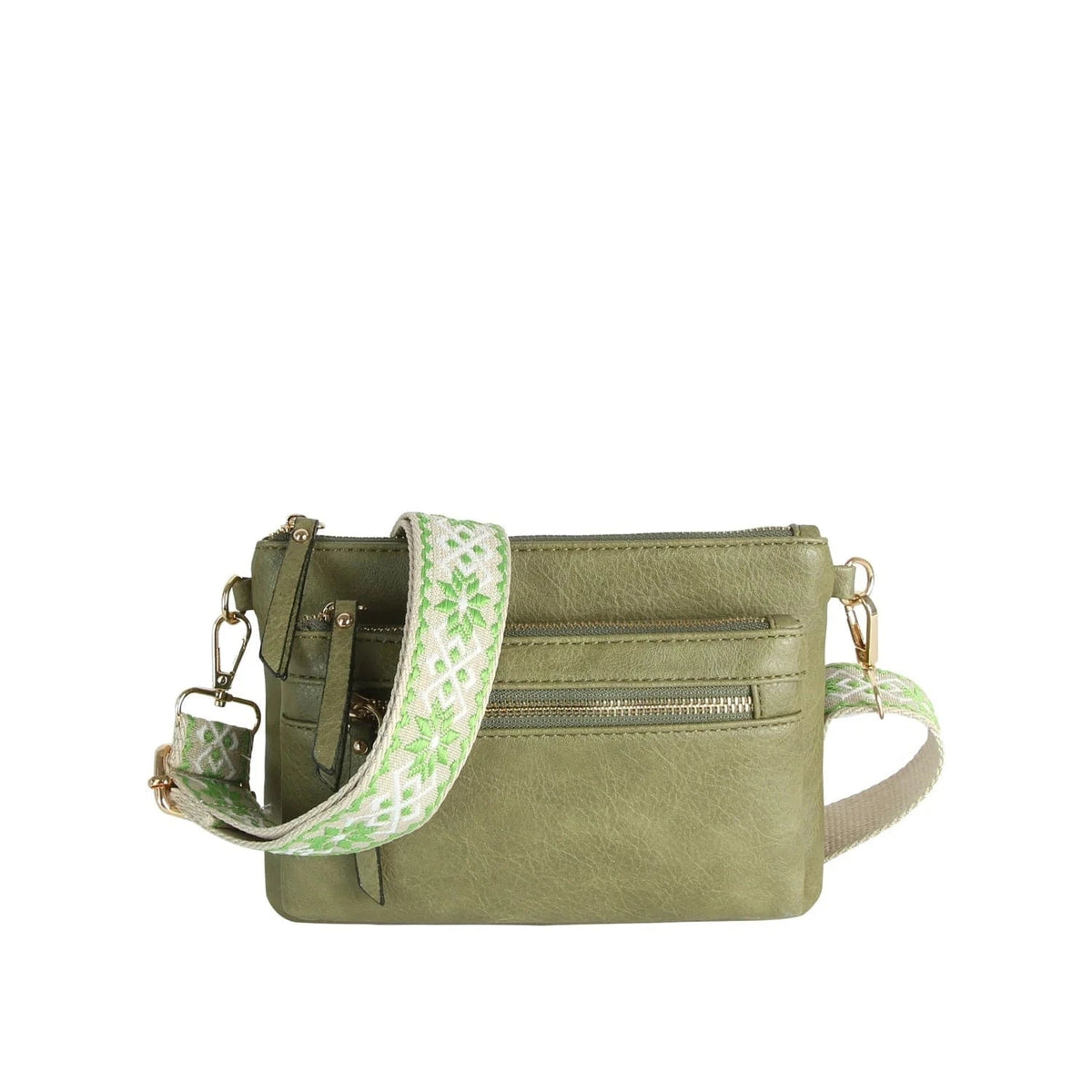 LQ342 - Z Melissa Multi Zip Pocket Crossbody With Guitar Strap - MiMi Wholesale