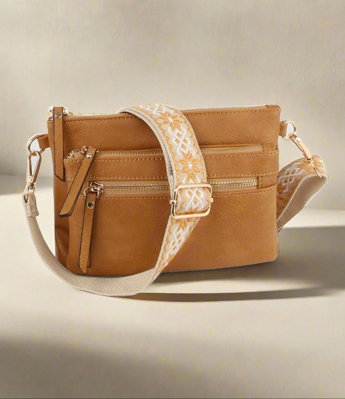 LQ342Z Multi Zip Pocket Crossbody Bag With Guitar Strap - MiMi Wholesale