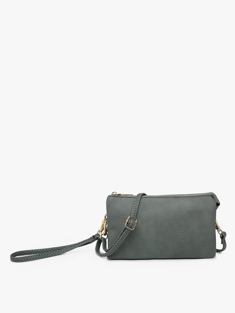 M013 Riley Plain Metallic 3 Compartment Crossbody/Wristlet - MiMi Wholesale