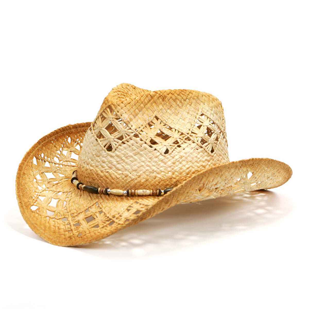 M10A Tea Stained Raffia Cutout Cowboy Hat - MiMi Wholesale