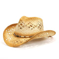 M10A Tea Stained Raffia Cutout Cowboy Hat - MiMi Wholesale