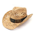 M10A Tea Stained Raffia Cutout Cowboy Hat - MiMi Wholesale