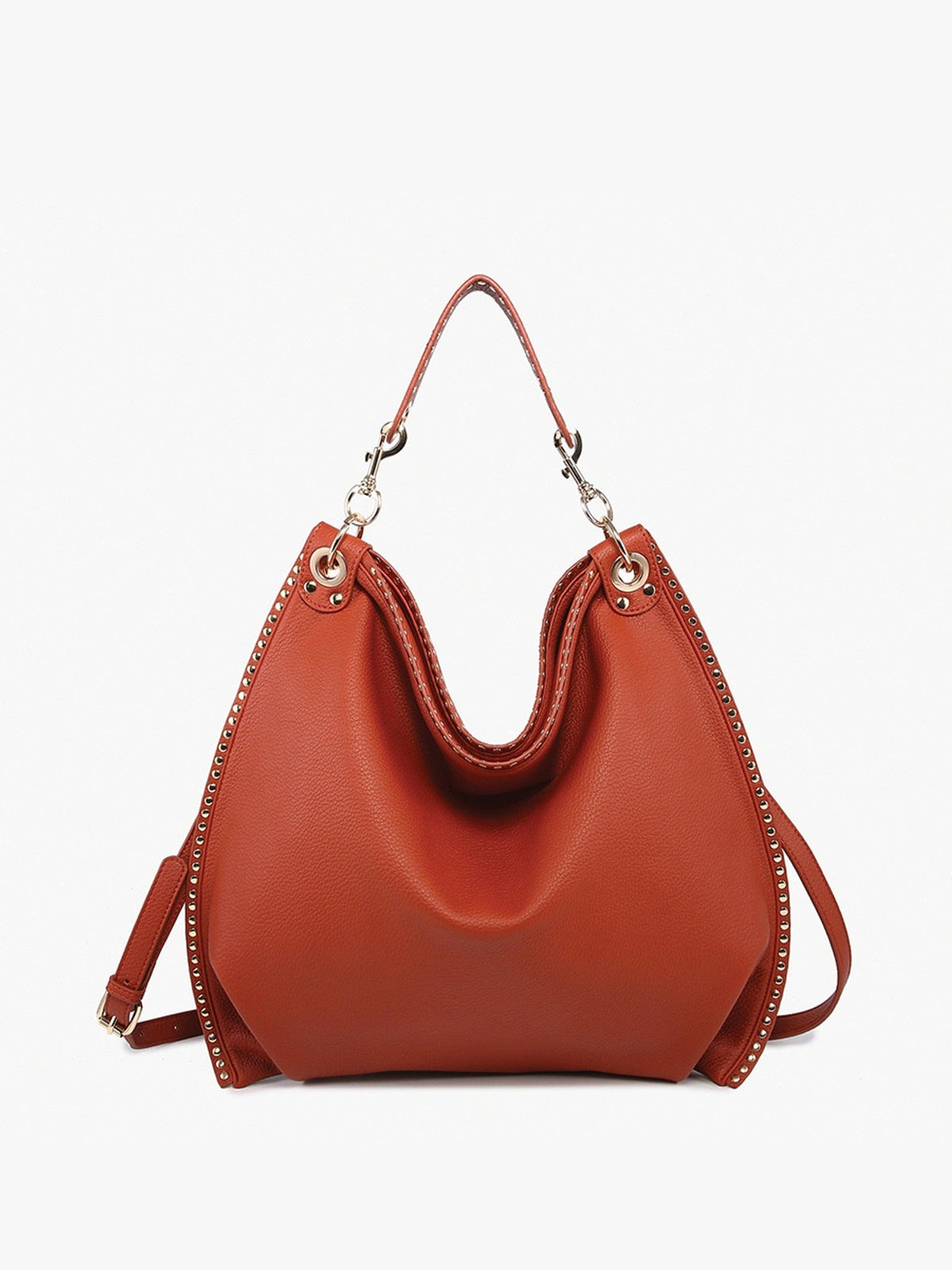 ショルダーバッグ・ポシェット ^LEATHERY^ Plump Heart Keyring Shoulder Bag BROWN LRBG4306BR M2576 Carly Studded Hobo/Crossbody Bag