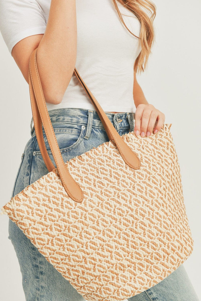 MB0180 Braided Straw Tote Bag - MiMi Wholesale