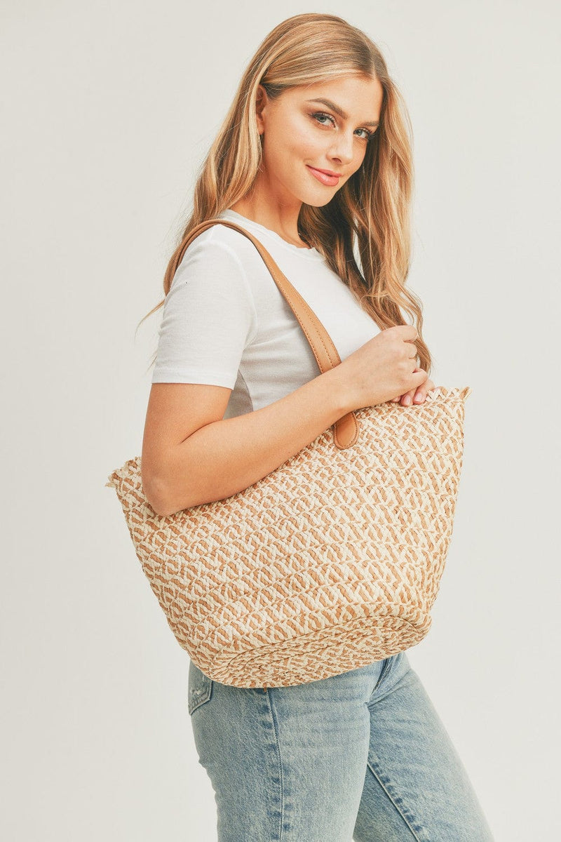 MB0180 Braided Straw Tote Bag - MiMi Wholesale