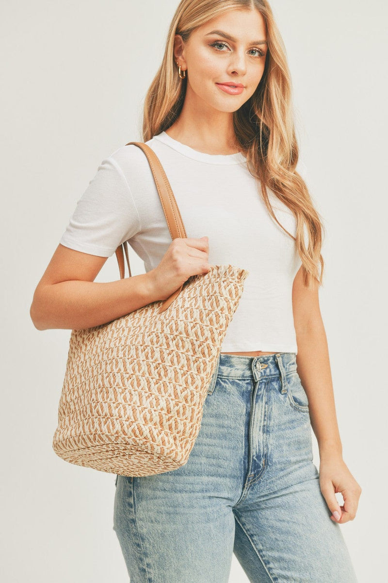 MB0180 Braided Straw Tote Bag - MiMi Wholesale