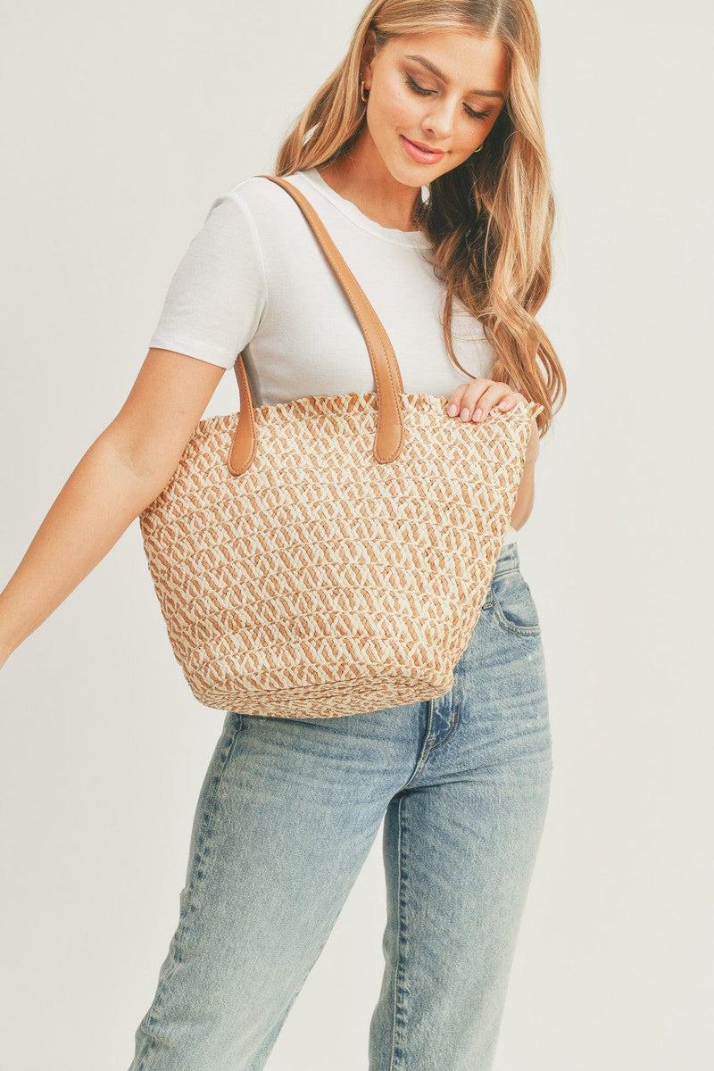 MB0180 Braided Straw Tote Bag - MiMi Wholesale