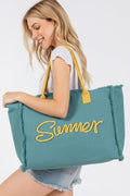 MB0204 Sewn Rope Summer Letter Fringe Tote Bag - MiMi Wholesale