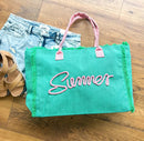 MB0204 Sewn Rope Summer Letter Fringe Tote Bag - MiMi Wholesale