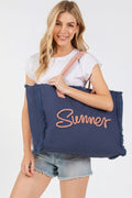 MB0204 Sewn Rope Summer Letter Fringe Tote Bag - MiMi Wholesale