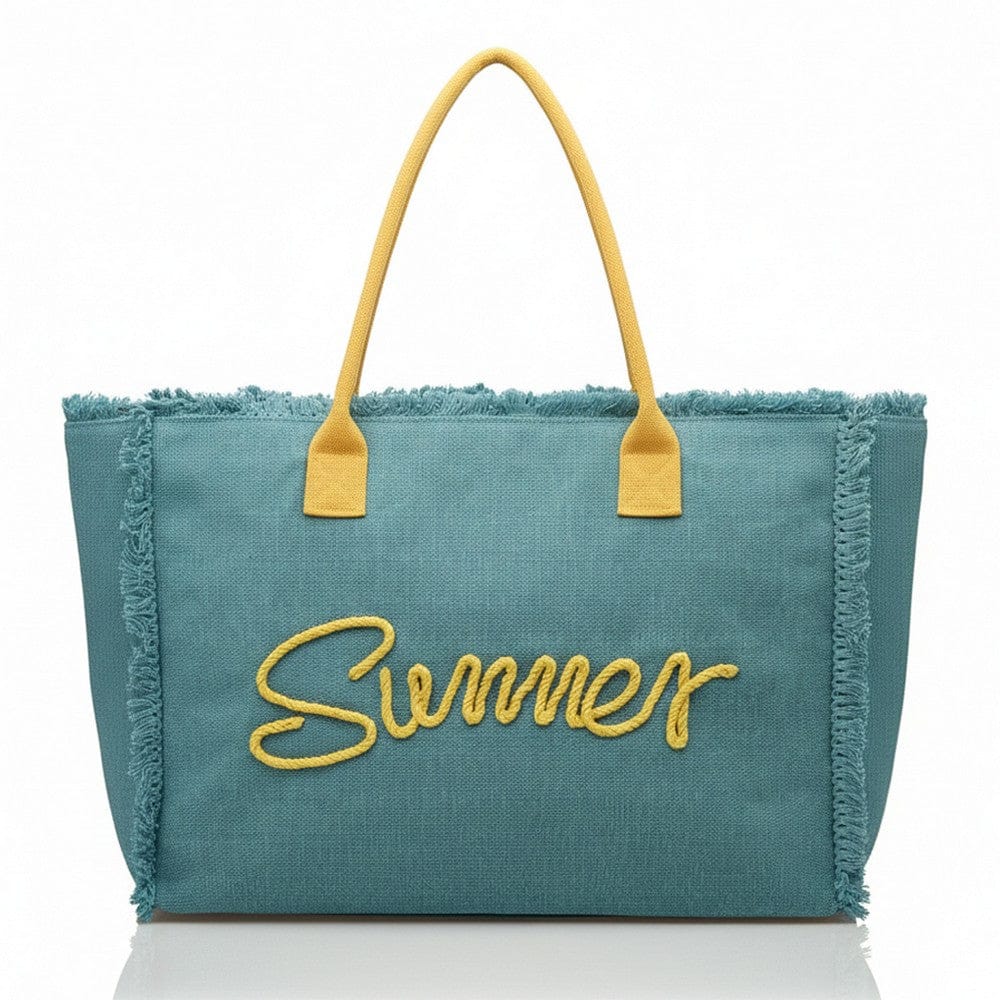 MB0204 Sewn Rope Summer Letter Fringe Tote Bag - MiMi Wholesale