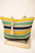 MB0205 Amara Striped Crochet Tote Bag With Tassel - MiMi Wholesale