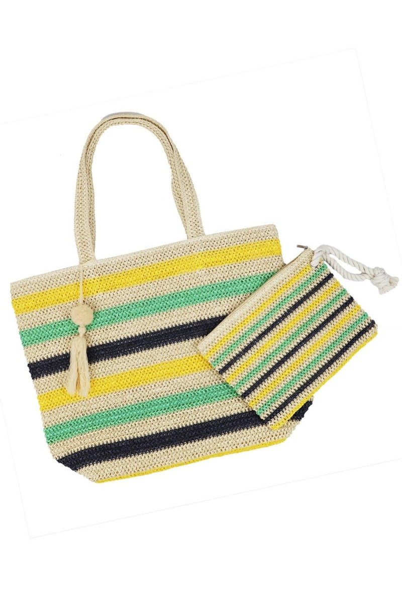 MB0205 Amara Striped Crochet Tote Bag With Tassel - MiMi Wholesale