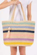 MB0205 Amara Striped Crochet Tote Bag With Tassel - MiMi Wholesale