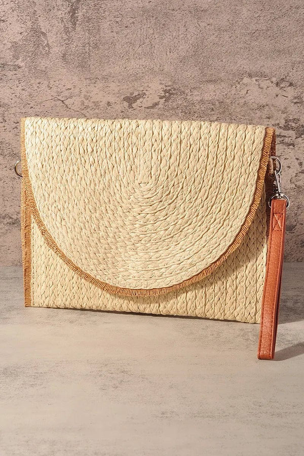 MB0212 Frayed Trim Straw Crossbody/Clutch - MiMi Wholesale