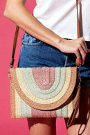 MB0217 Ayla Multi Colored Striped Straw Crossbody/Clutch - MiMi Wholesale