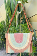 MB0217 Ayla Multi Colored Striped Straw Crossbody/Clutch - MiMi Wholesale