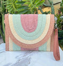 MB0217 Ayla Multi Colored Striped Straw Crossbody/Clutch - MiMi Wholesale