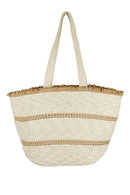 MB0219 Stripe detail Frayed Straw Bag - MiMi Wholesale