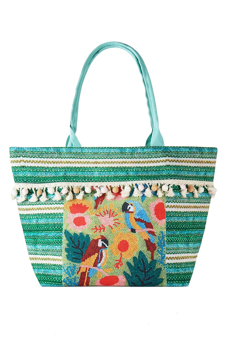 MB0249 Melany Parrot Boho Print Tassel Tote Bag - MiMi Wholesale