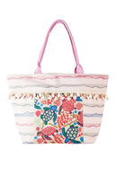 MB0250 Noah Boho Turtle Print Tassel Tote Bag - MiMi Wholesale