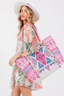 MB0254 Taytum Aztec Print Tassel Tote Bag - MiMi Wholesale