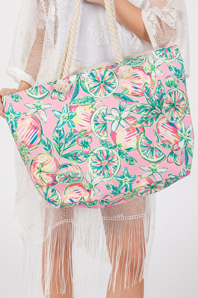 MB0255 Hand Drawn Grapefruit Beach Tote - MiMi Wholesale