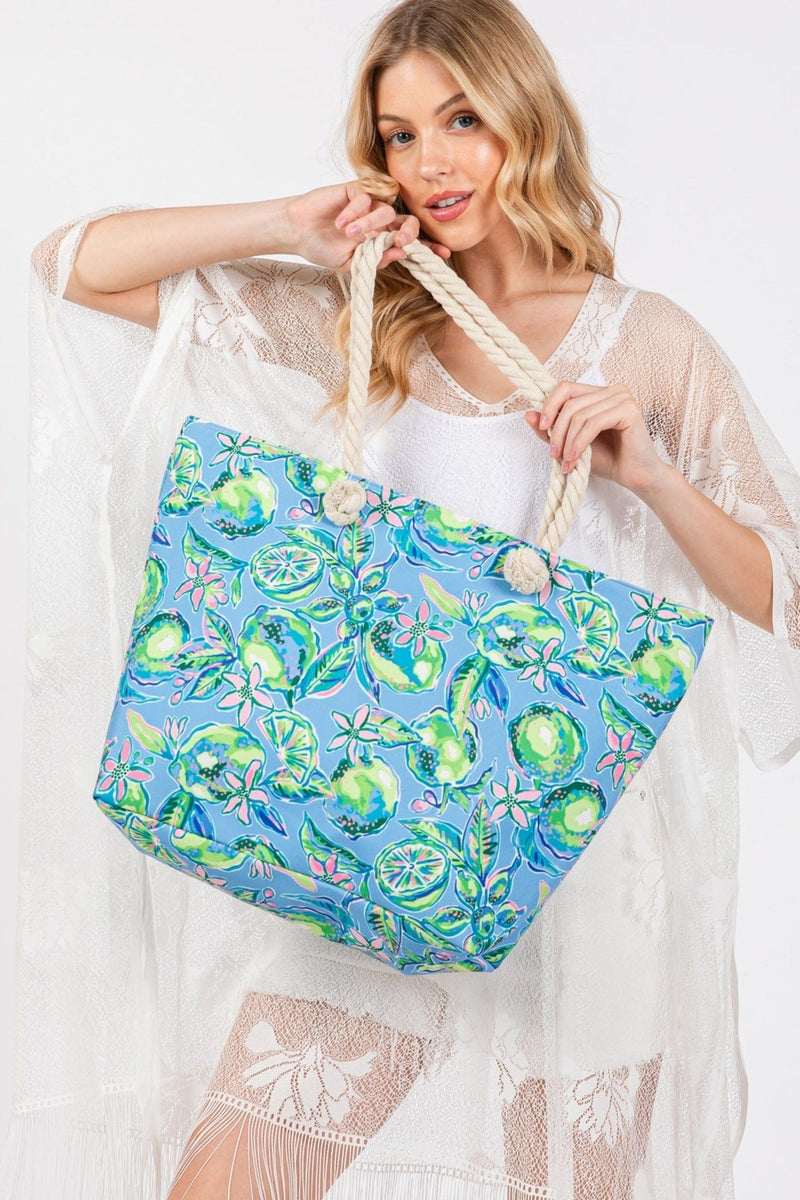 MB0256 Hand Drawn Lime Print Beach Tote - MiMi Wholesale