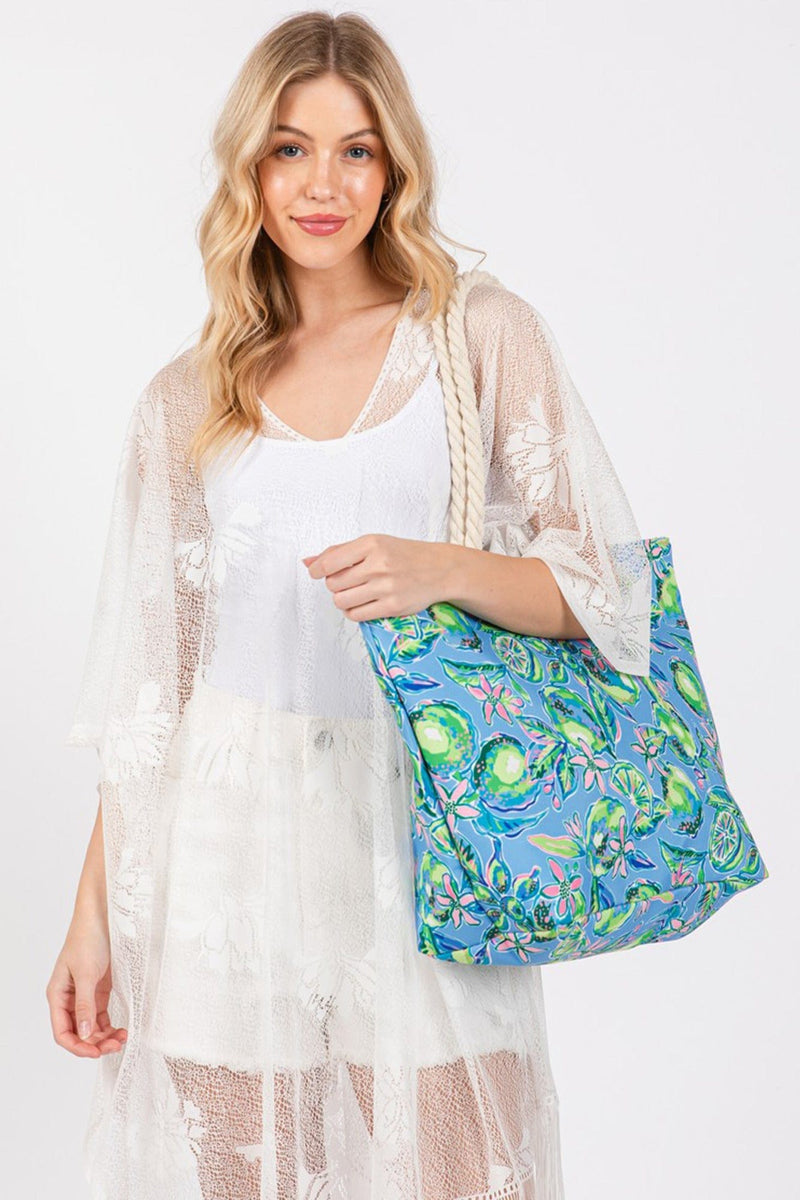 MB0256 Hand Drawn Lime Print Beach Tote - MiMi Wholesale