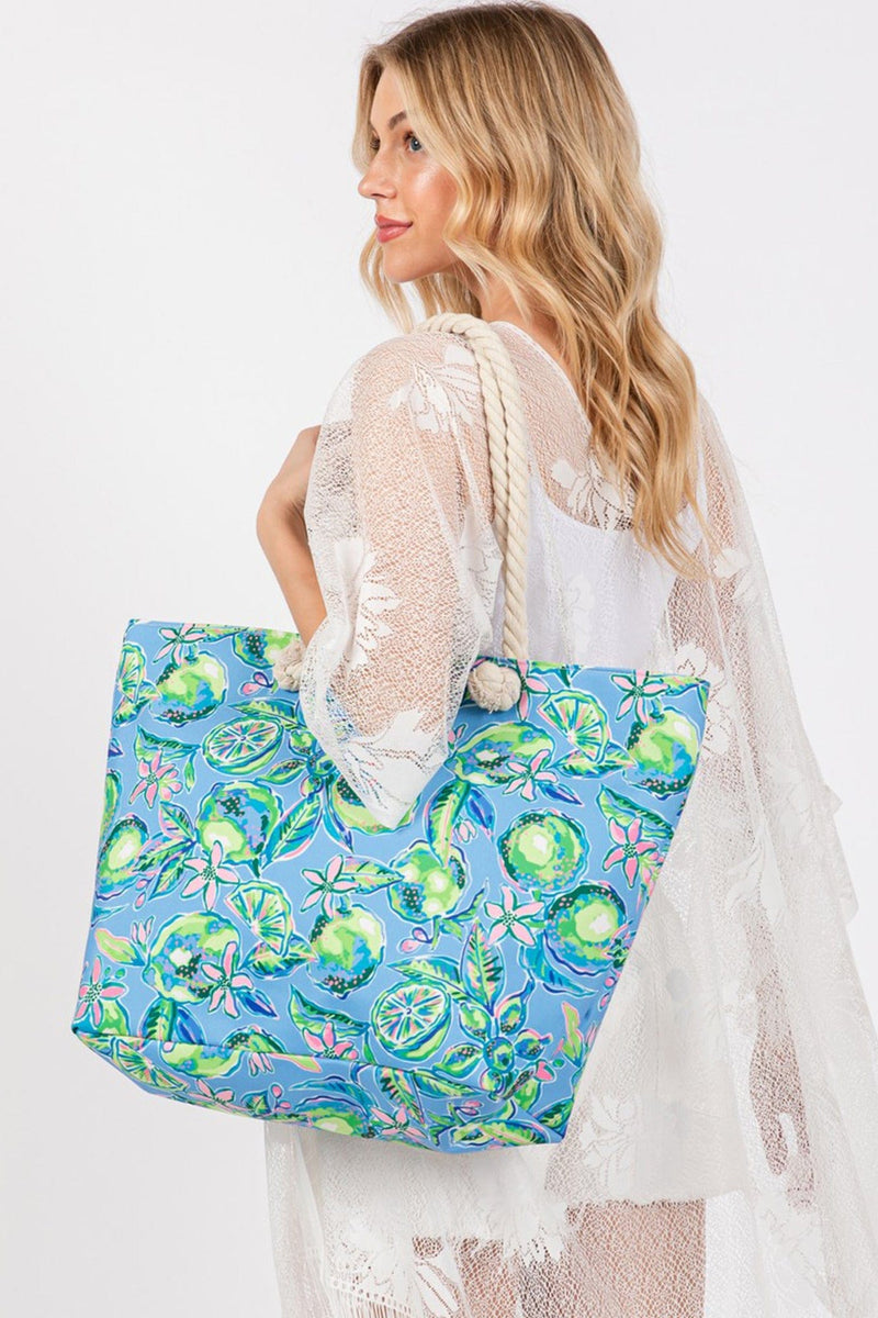 MB0256 Hand Drawn Lime Print Beach Tote - MiMi Wholesale