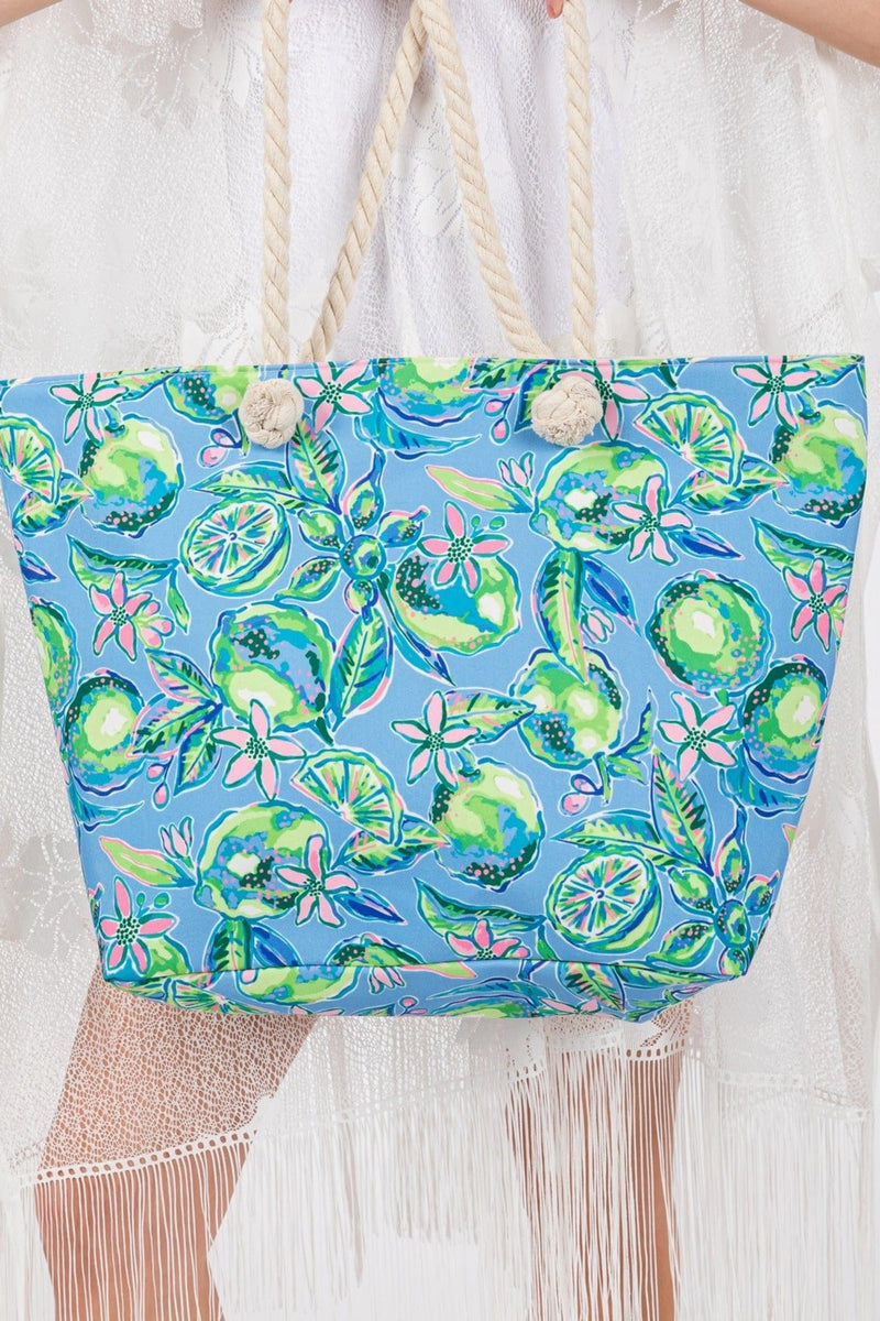 MB0256 Hand Drawn Lime Print Beach Tote - MiMi Wholesale