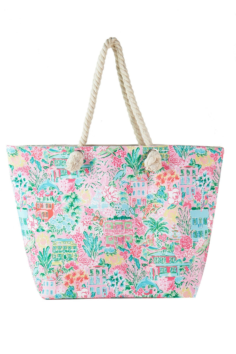 MB0257 Hand Draw Undersea City Print Beach Tote - MiMi Wholesale