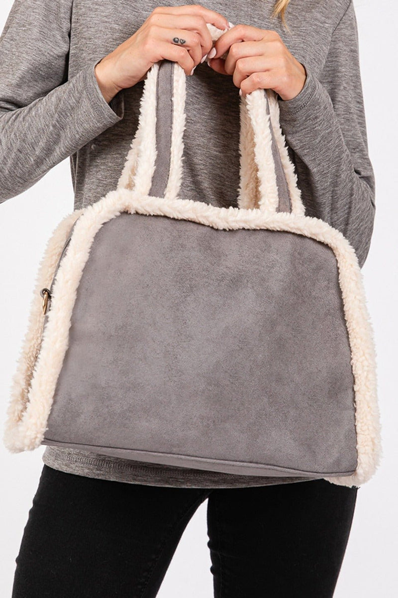 MB0260 Fleece Trimmed Tote/Crossbody Bag - MiMi Wholesale