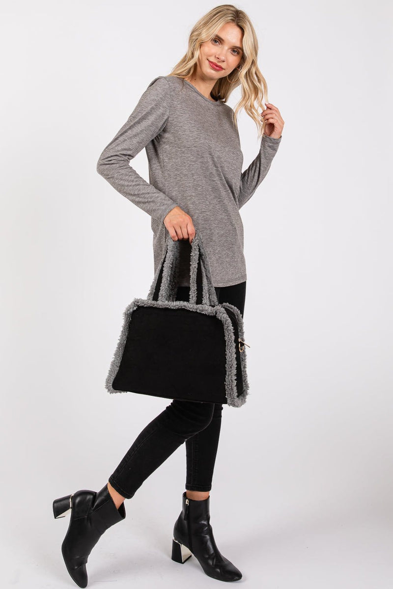 MB0260 Fleece Trimmed Tote/Crossbody Bag - MiMi Wholesale