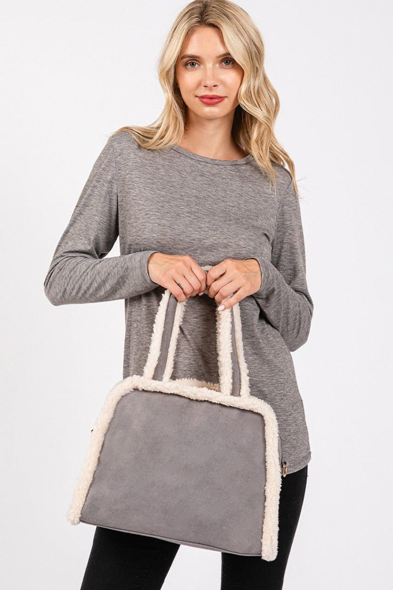 MB0260 Fleece Trimmed Tote/Crossbody Bag - MiMi Wholesale