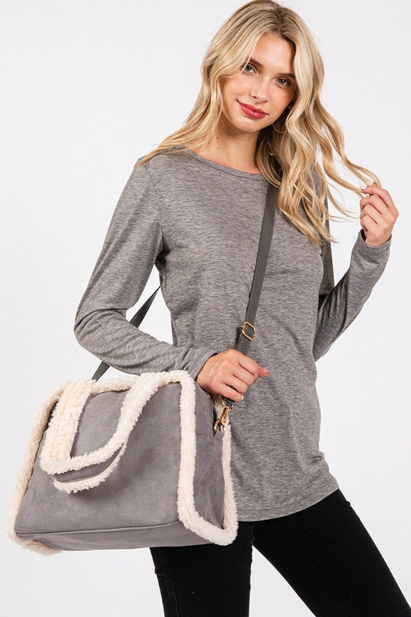 MB0260 Fleece Trimmed Tote/Crossbody Bag - MiMi Wholesale