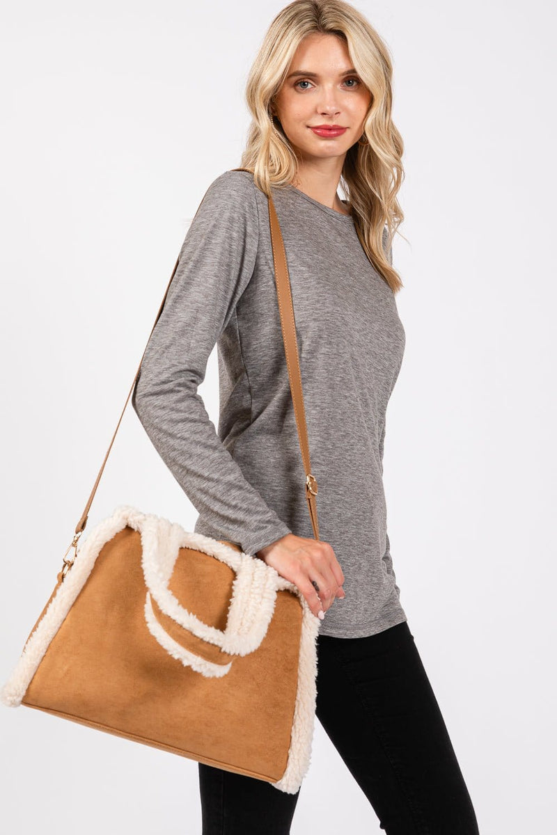 MB0260 Fleece Trimmed Tote/Crossbody Bag - MiMi Wholesale