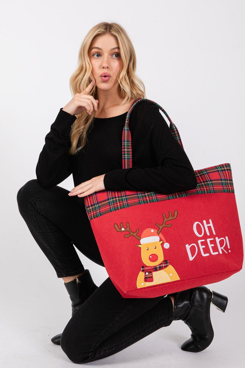 MB0265 Oh Deer Reindeer Christmas Tote Bag - MiMi Wholesale