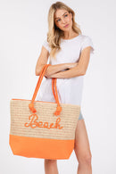 MB0266 Sewn Rope Beach Letter Color Straw Tote Bag - MiMi Wholesale