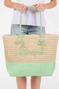 MB0266 Sewn Rope Beach Letter Color Straw Tote Bag - MiMi Wholesale