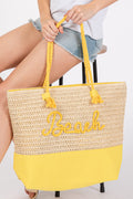 MB0266 Sewn Rope Beach Letter Color Straw Tote Bag - MiMi Wholesale