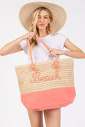 MB0266 Sewn Rope Beach Letter Color Straw Tote Bag - MiMi Wholesale