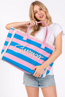 MB0267 Sewn Tope Summer Letter Fringe Striped Tote Bag - MiMi Wholesale