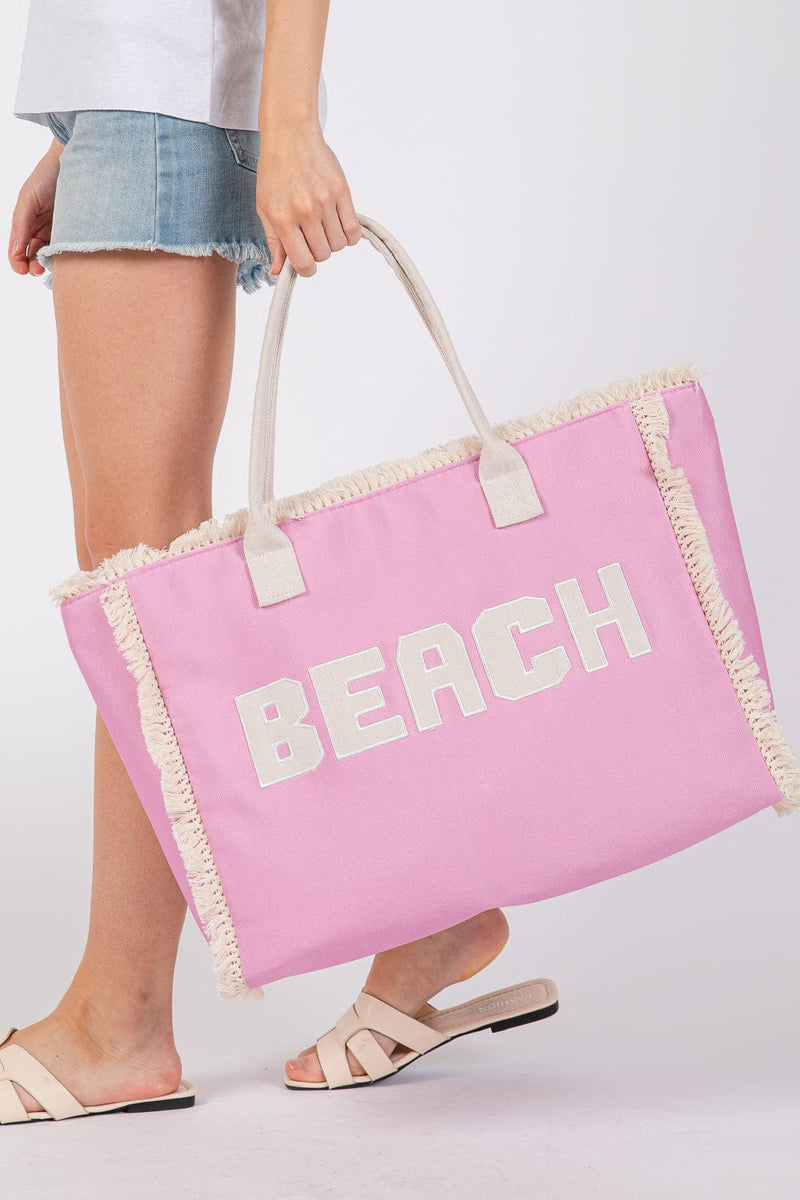 MB0268 Embroidered Beach Letter Fringe Tote Bag - MiMi Wholesale