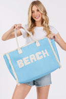 MB0268 Embroidered Beach Letter Fringe Tote Bag - MiMi Wholesale