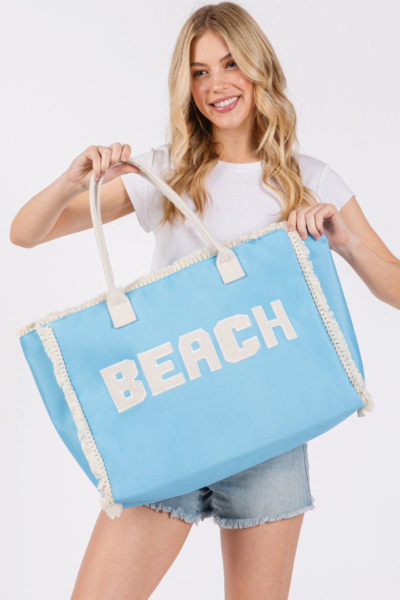 MB0268 Embroidered Beach Letter Fringe Tote Bag - MiMi Wholesale