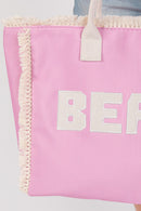 MB0268 Embroidered Beach Letter Fringe Tote Bag - MiMi Wholesale
