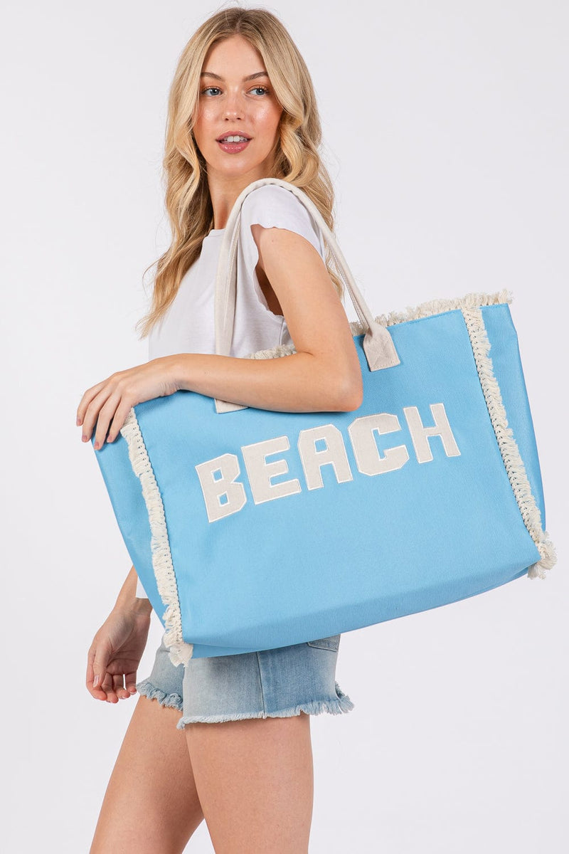 MB0268 Embroidered Beach Letter Fringe Tote Bag - MiMi Wholesale