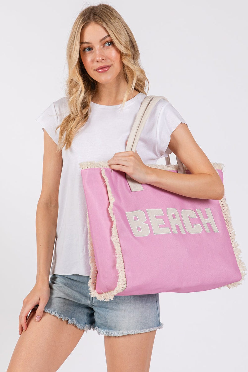 MB0268 Embroidered Beach Letter Fringe Tote Bag - MiMi Wholesale